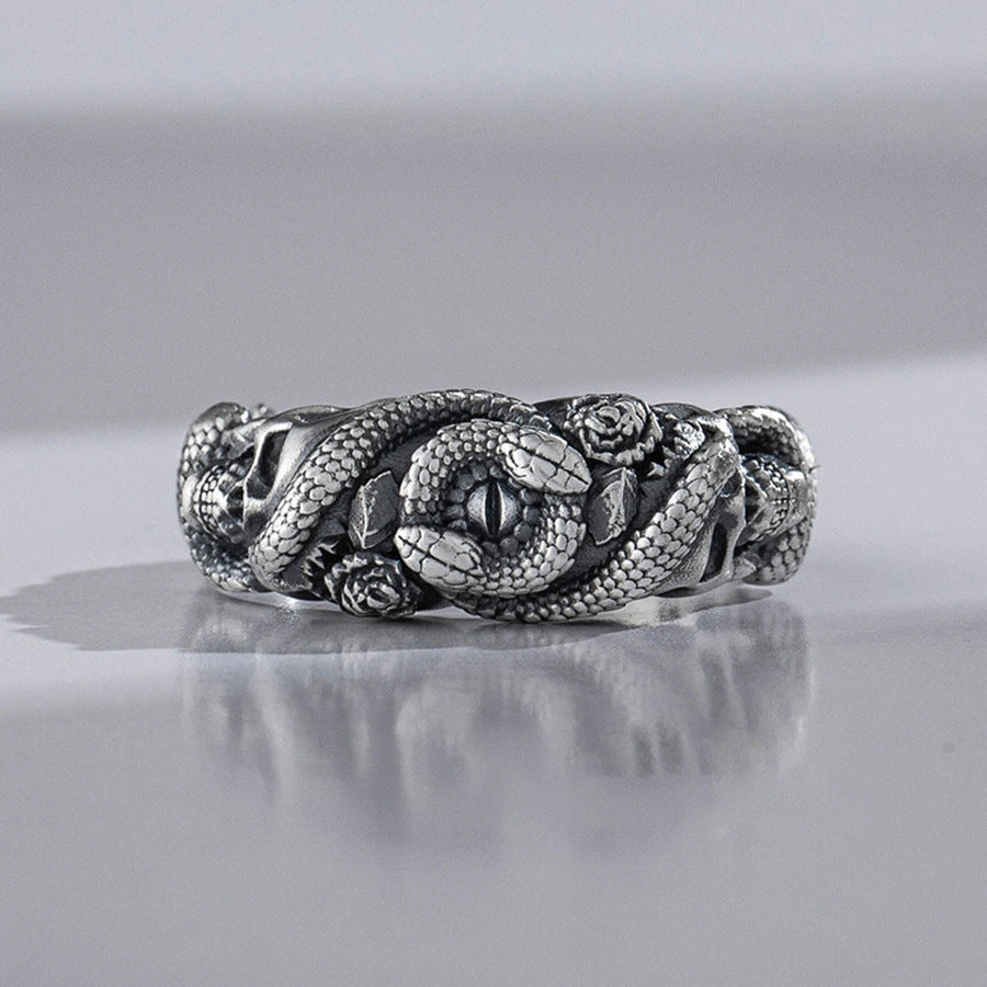 Wholesale Punk Skull Rose Snake Ring